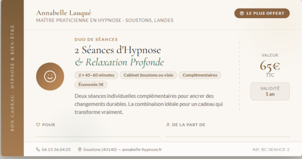 Bon Cadeau · 2 Séances Hypno-relaxation