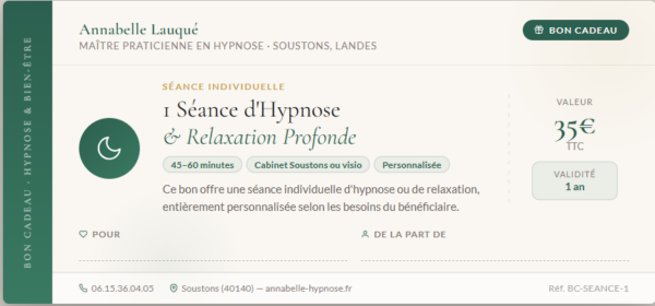 Bon Cadeau · 1 Séance d'Hypno-relaxation